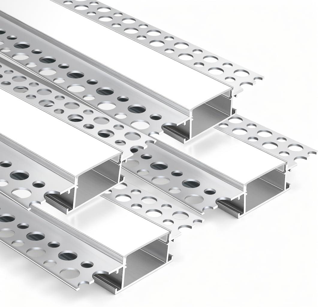 LEDLightsWorld Plaster-in Aluminum LED Profile, 4 Pack 3.3ft/1M Aluminum Profile with Milky Diffuser for 20mm LED Strip, Trimless Plaster Channel for Ceiling and Wall