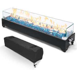 GRISUN 36" Table Top Propane Fire Pit, 50000 BTU Tabletop Gas Fire Pit, Tabletop Firepit for Patio, Outdoor Portable Fireplace, Rectangular Fire Bowl with Glass Wind Guard, Glass Beads & Cover