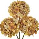 Oairse Fall Brown Hydrangea Artificial Flowers, 19.6in Dried Textured Silk Hydrangea Flowers with Stems 3 Pcs Fake Flower Bouquet Faux Floral Stems Artificial Flower Bulk for Table Wedding Home Decor