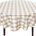 Hiasan Checkered Round Tablecloth 30 Inch - Waterproof Stain and Wrinkle Resistant Washable Fabric Table Cloth for Dining Room Party Outdoor Picnic,Khaki and White