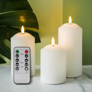 Eywamage White Flameless Pillar Candles with Remote, Cone Top Flickering Battery LED Wax Candles Set of 3