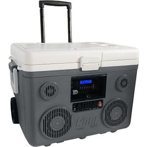 KoolMAX Cooler with Bluetooth Speaker System, 350W Boombox, 40 Qt Cooler, Rechargeable, USB 12V Car Cigarette Lighter Power Station, Guitar Amplifier, Radio, PA Machine, Karaoke, Grey