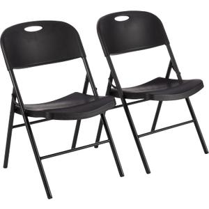 Amazon Basics Foldable Portable Sturdy Folding Plastic Chair, 350-Pound Capacity, Black, 2-Pack