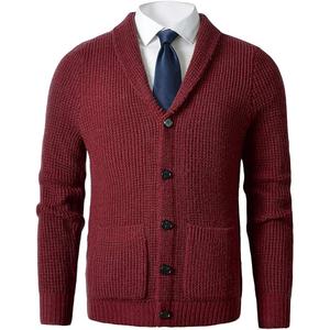 ZHILI Men's Shawl Collar Cardigan Sweater Slim Fit Cable Knit Button up Merino Wool Sweater, Small