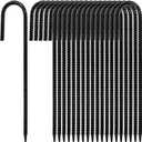 Hacaroa 20 Pack 12 Inch Rebar Stakes Heavy Duty, J Hook Ground Anchors Metal Tent Stakes, Steel Garden Stake for Camping, Canopies, Chain Link Fences, Trampolines, Black
