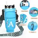 Water Bottle Holder with Strap for Stanley Cup 40 oz Tumbler with Handle, Personalized Initial Stanley Cup Accessories, Thanksgiving, Water Bottle Carrier Bag for Women & Men - Blue