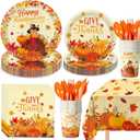 Oigco Thanksgiving Party Supplies Kit - Turkey Dinnerware Includes Plates, Napkins, Cups, Cutlery, Tablecloth for Autumn Thanksgiving Party Decorations, Serves 20