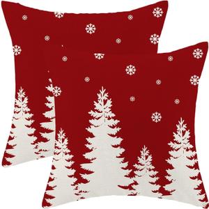 CXMEIFLY Christmas Pillow Covers 24x24 Inch Set of 2 Red Cream Christmas Tree Snowflakes Decor Throw Pillows Winter Xmas Holiday Outdoor Cushion Cases for Couch Bed