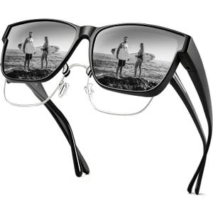 URUMQI Polarized Sunglasses Fit Over Glasses for Men Women, Oversized Square Sun Glasses UV400 Protection (01 Matte Black Frame/Grey Lens)