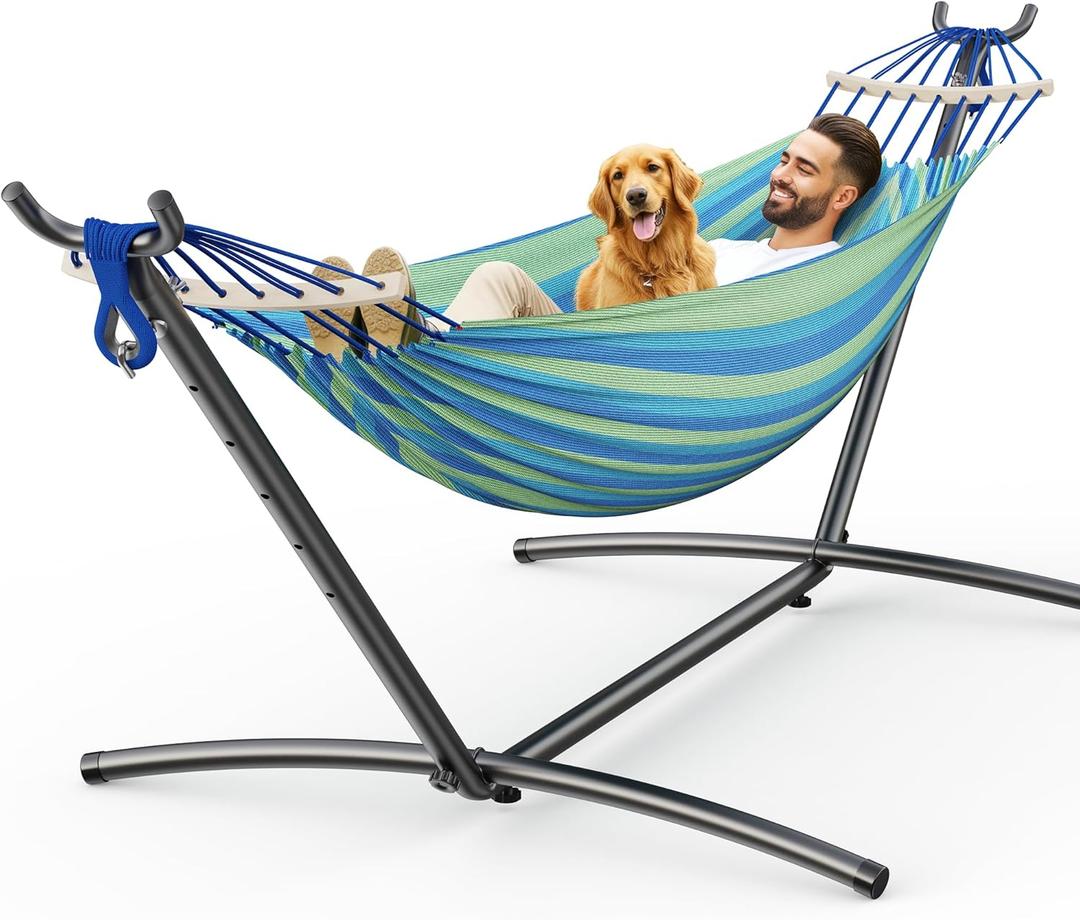 ANAGOO Double Hammock, Heavy Duty Portable, 500 lb Weight Capacity, Perfect for Both Indoors and Outdoors, 2 Person Hammock with Carrying Bag, Wide Blue