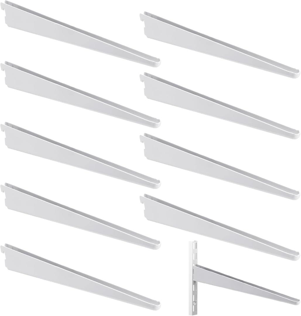 Yalikop 10 Pack Adjustable Shelf Brackets for Double Track System Closet Organization Heavy Duty Wire Shelf Brackets (White,18.5 Inches)
