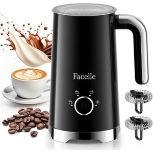 Facelle Milk Frother, 4-in-1 Electric Milk Steamer and Frother, 10oz/300ml Automatic Hot & Cold Foam Maker and Milk Warmer with Auto Shut-Off, for Latte, Cappuccino, Macchiato, Hot Chocolate - Black