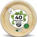 Koala love Palm Leaf Plates 10 Inch Bamboo Paper Disposable 40 Bulk Dinner Round Party Plates Event Tableware Eco Biodegradable Compostable Wooden Plate Best Alternative to Plastic Plate