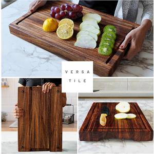 Shumaru Butcher Block Cutting Board – [24" x 18" x 2.25"], Edge-Grain Tropical Walnut Kitchen Chopping Block with Non-Slip Feet, Built-in Handles & Juice Groove