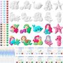 20 Set Dinosaur Unicorn Mermaid Donut Jungle Animal DIY Painting Kit Pumpkin Snowman Ceramic Paint Your Own Figurines Unpainted Plaster Craft for Party Favor(Mermaid)