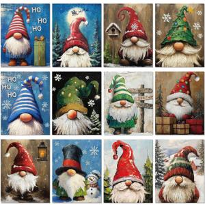 Sherr 12 Pcs Pre Drawn Canvas Pre Printed Canvas Set for Adults Cute Printed to Paint Set Theme Painting for Valentine's Day Party Favor(Christmas Gnome,8 x 10 Inch)