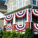 2 Pack 3x6 Ft American Pleated Fan Flag, USA Patriotic Flag Bunting Half Fan Banner for Outside Red White and Blue Decor Memorial Day Independence Day 4th of july Decorations