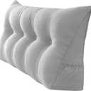 Triangular Reading Bed Rest Pillow Large Bolster Cushion Headboard Backrest Wedge Pillow with Removable Cover and Two Large Side Pockets (Chalk Grey, 47 x 8 x 20 inches)