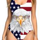 RAISEVERN One Piece Swimsuit Women American Flag Swimwear Independence Day 4th of July 80s Bathing Suit Bodysuit Size 2XL