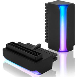 EZDIY-FAB ATX 24-pin 90 Degree Power Connector 5V 3 Pin ARGB Rainbow Female to Male Power Supply/Power Adapter for Computer Motherboard -1 Pack (Black)