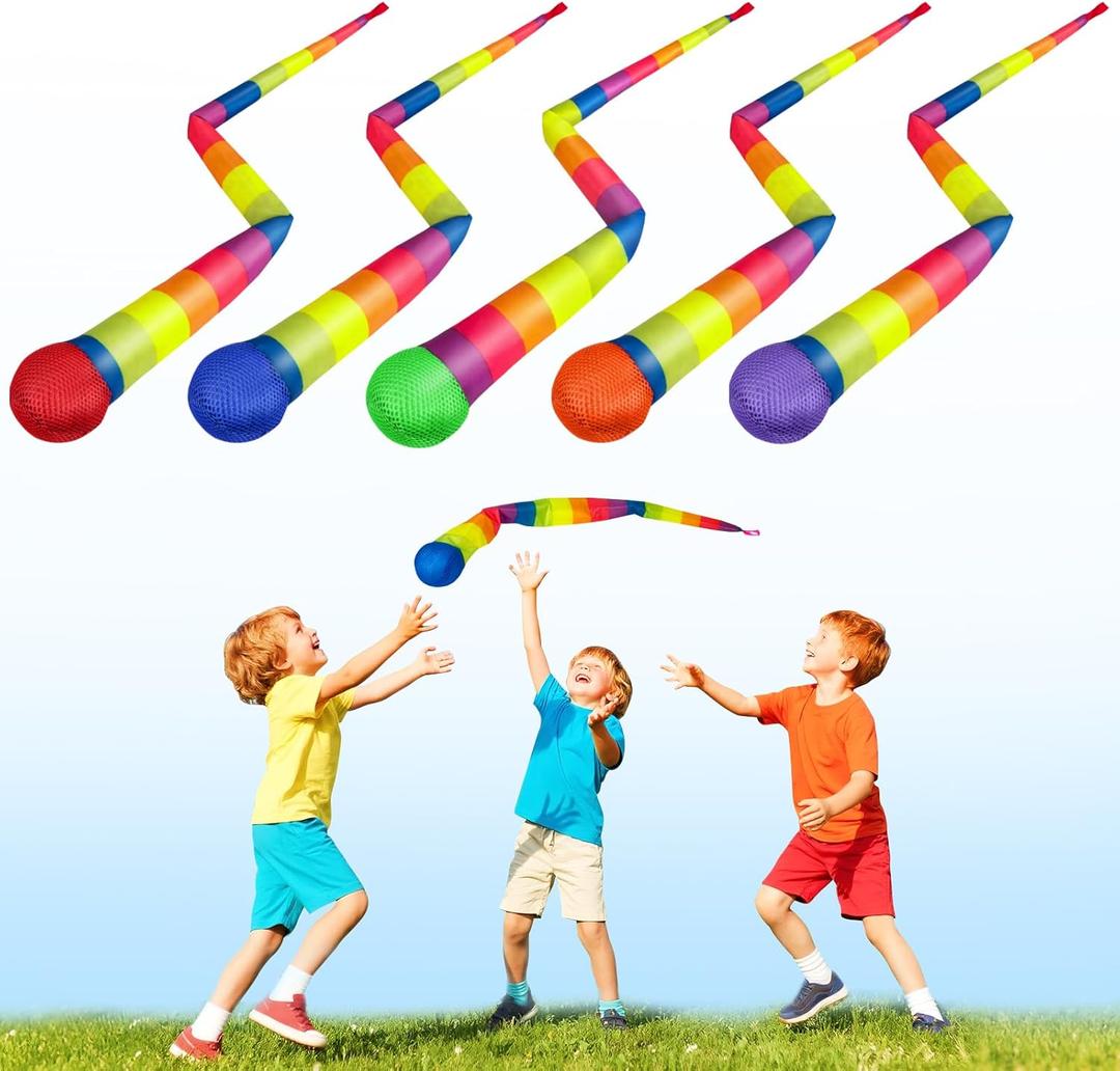 Wholelovein 37.5inch Throw and Catch Balls with Rainbow Tail, Soft Sports Play Comet Balls Playground Toys Bulk for Kids Adults Games and Activities