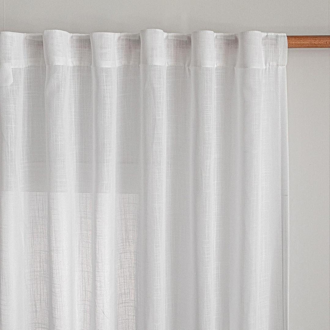 MYSKY HOME French Door Curtains for Closet Doorways, 72 Inches Long White Cotton Sheer Drapes Light Filtering Curtain Panels Elegant Look for Classroom/Guestroom Windows, 50" x 72", White, 2 PCs