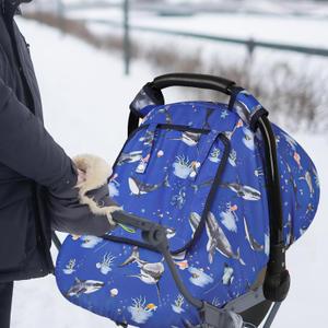 Pea Pod Car Seat Cover Baby, Infant Car Seat Canopy Covers for Newborn with 2 Layers Windows of Breathable Mesh Fabric, Lightweight Polyester/Soft Minky Dot Backing (Ocean) (Single Zipper, Blue)