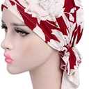 beauty YFJH Women Stretch Cotton Print Sleep Turban Hat Headwear Scarf Chemo Beanie Cap for Cancer Hair Loss (One Size, Red Flower)