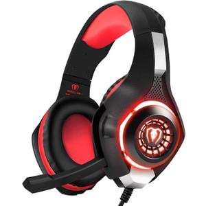 BlueFire Stereo Gaming Headset with Microphone for PS5 PS4 Xbox One Switch PC Mac  Wired Over-Ear Headphones with Surround Sound, Soft Memory Foam, Noise Canceling Mic, Light, 3.5mm Jack (Red)