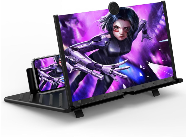 20" Screen Magnifier – 3D HD Cell Phone Magnifying Screen Enlarger Projector for Movies Videos and Gaming – Foldable Phone Stand Holder with Screen Amplifier Compatible with All Smartphones