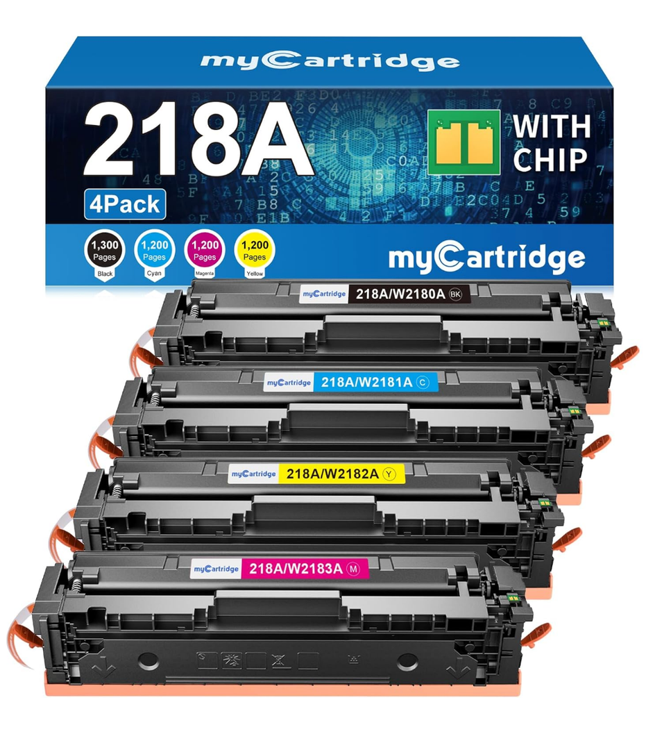 218A 4 Pack High Yield Toner Cartridges Replacement for HP 218A W2180A 218X Works with Color Laserjet Pro 3201dw MFP 3301cdw 3301fdw 3301sdw Printer （B/C/M/Y | HP 218A Toner Cartridges(NO CHIP)