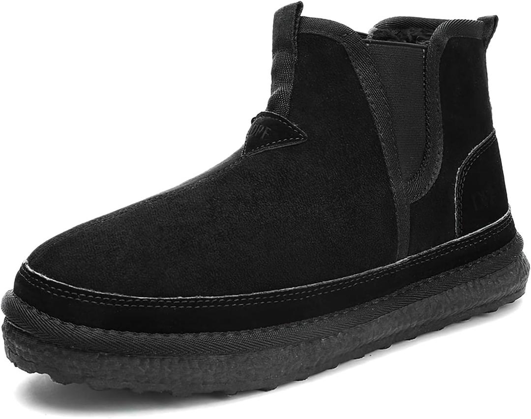Winter snow boots for men Fur Lined Warm Anti-Slip Ankle Boots suede Chelsea Boots (7, Black)