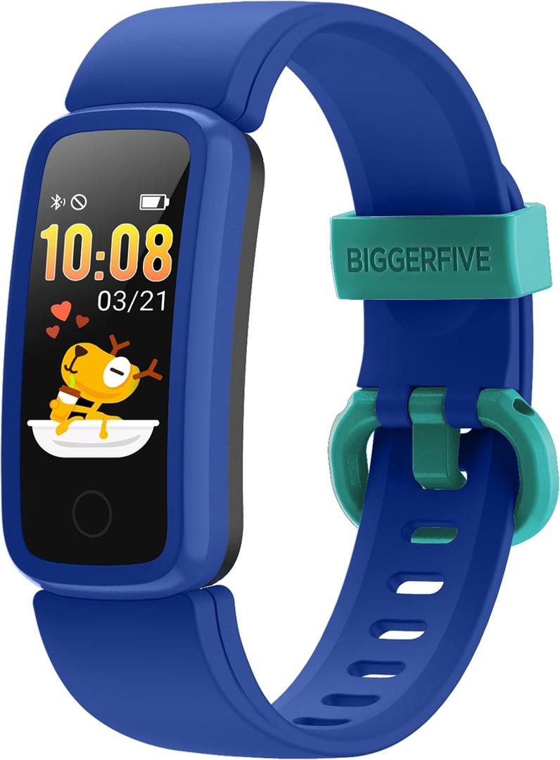BIGGERFIVE Vigor Kids Fitness Tracker for Girls & Boys Ages 5-15, Kids Watch with IP68 Waterproof, Pedometer, Activity Tracker with Heart Rate & Sleep Monitor, Calorie & Step Counter Watch (Blue)