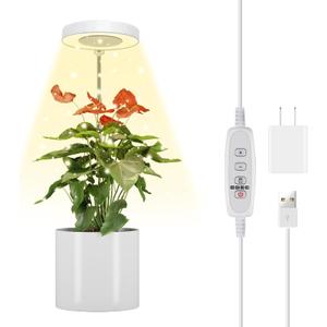 Juhefa Grow Light for Indoor Plants Growing, 4000K White Full Spectrum Halo Plant Lamp for Seedlings Succulents Small Mini Plants, Auto On Off Timer 4/8/12/18Hrs & 3 Colors Changeable
