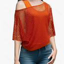 Women's 80s Costumes Sexy Fishnet Neon Off Shoulder Retro Casual Party Outfit, Orange, Large