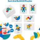 Coogam Wooden Pattern Blocks - Tangram Shape Puzzle Set Color Sorting Stacking Game Wood Animal Jigsaw Preschool Montessori Brain Teaser STEM Gift for 3 4 5 Years Old Toddler Kids (60 Pattern Cards)