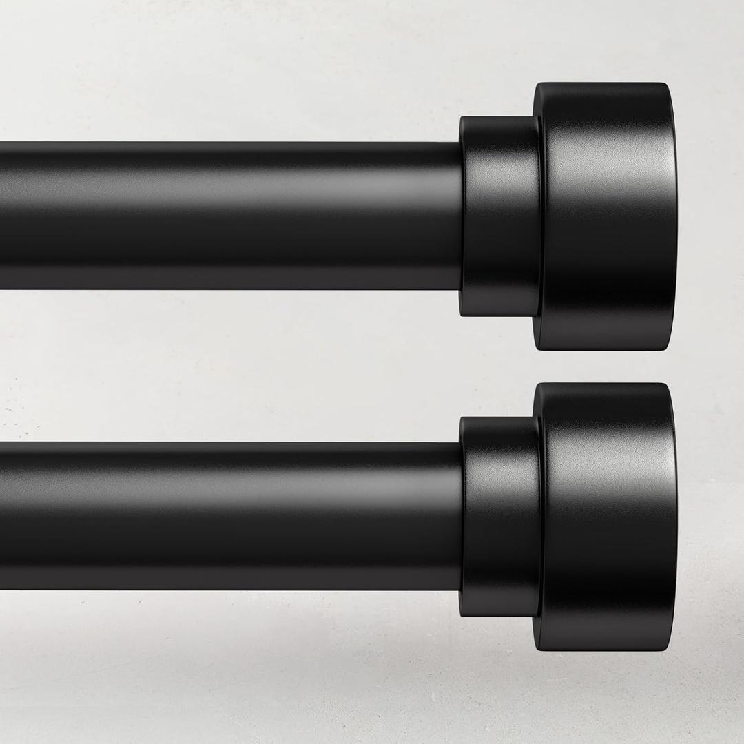 Curtain Rods for Windows 48 to 84, 1 Inch Adjustable Black Curtain Rod, Heavy Duty Long Window Drapery Rods with End Caps, Modern Indoor Outdoor Curtain Rods for Patio Bedroom, Size 32" - 90", 2 Pack