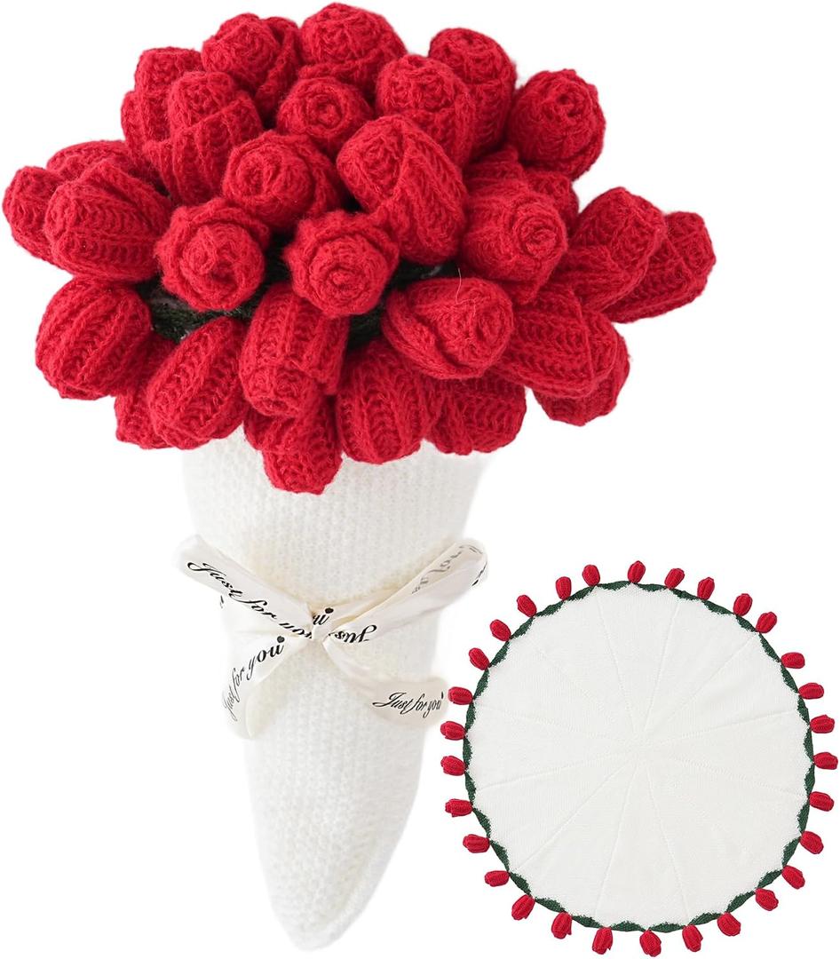 CULVE 40 Inch Crochet Flower Bouquet Blanket Finished, Hand Knitted Rose Throw Blankets, Gifts for Mom, Sister, Friend for Birthday, Valentine, Sofa Blanket for Wedding Flowers Room Decor