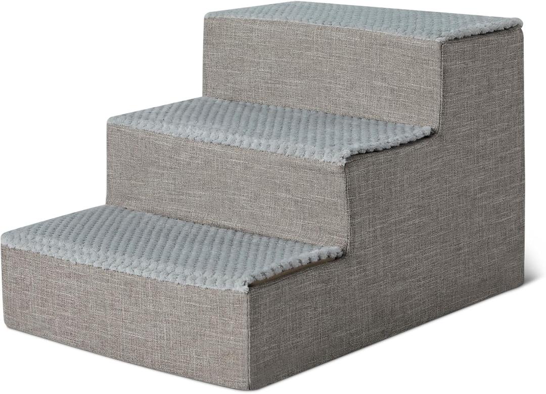 Amazon Basics Dog Steps, 14.4" H, 3-Step Pet Stairs with Non-Slip Bottom for Bed Couch and Sofa, Indoor Dogs and Cats, Grey