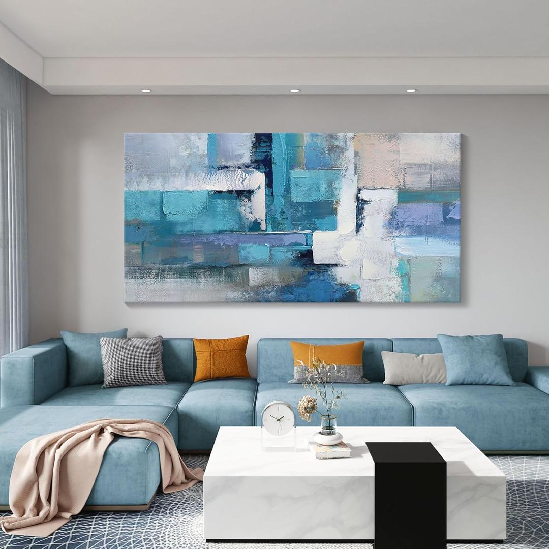 AJAZIKO Blue Abstract Canvas Wall Art - Modern Wall Decor, Living Room & Office Decor, Artwork for Bedroom (40L" x 20W")