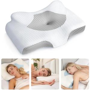 Osteo Cervical Pillow for Neck Pain Relief, Hollow Design Odorless Memory Foam Pillows with Cooling Case, Adjustable Orthopedic Bed Pillow for Sleeping, Support for Side Back Sleepers (Standard High(24.5*16.5*5.2/4.1 inches), Grey)