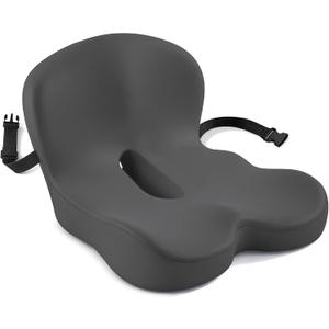 Seat Cushion, Office Chair Cushions for Tailbone Relief, Seat Cushions for Office Chair with L-Shaped Ergonomic Design & Adjustable Strap, Memory Foam Chair Cushion for Long Sitting Worker (Dark Gray)