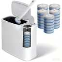 White Plastic Mini Trash Can, Toilet Cleaner Stick, Toilet Brush Holder, 36 Refills, 2-Gallon Trash Can with Pop-Out Lid, Suitable for Bathrooms and Small Toilets.