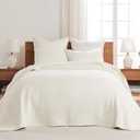 Levtex Home Cross Stitch Reversible King Bedspread Set (120x104in) with 2 Pillow Shams (36x20in) - Stitch Texture - Cream - Cotton King Size Bedspread Set - Soft, Pre-Washed