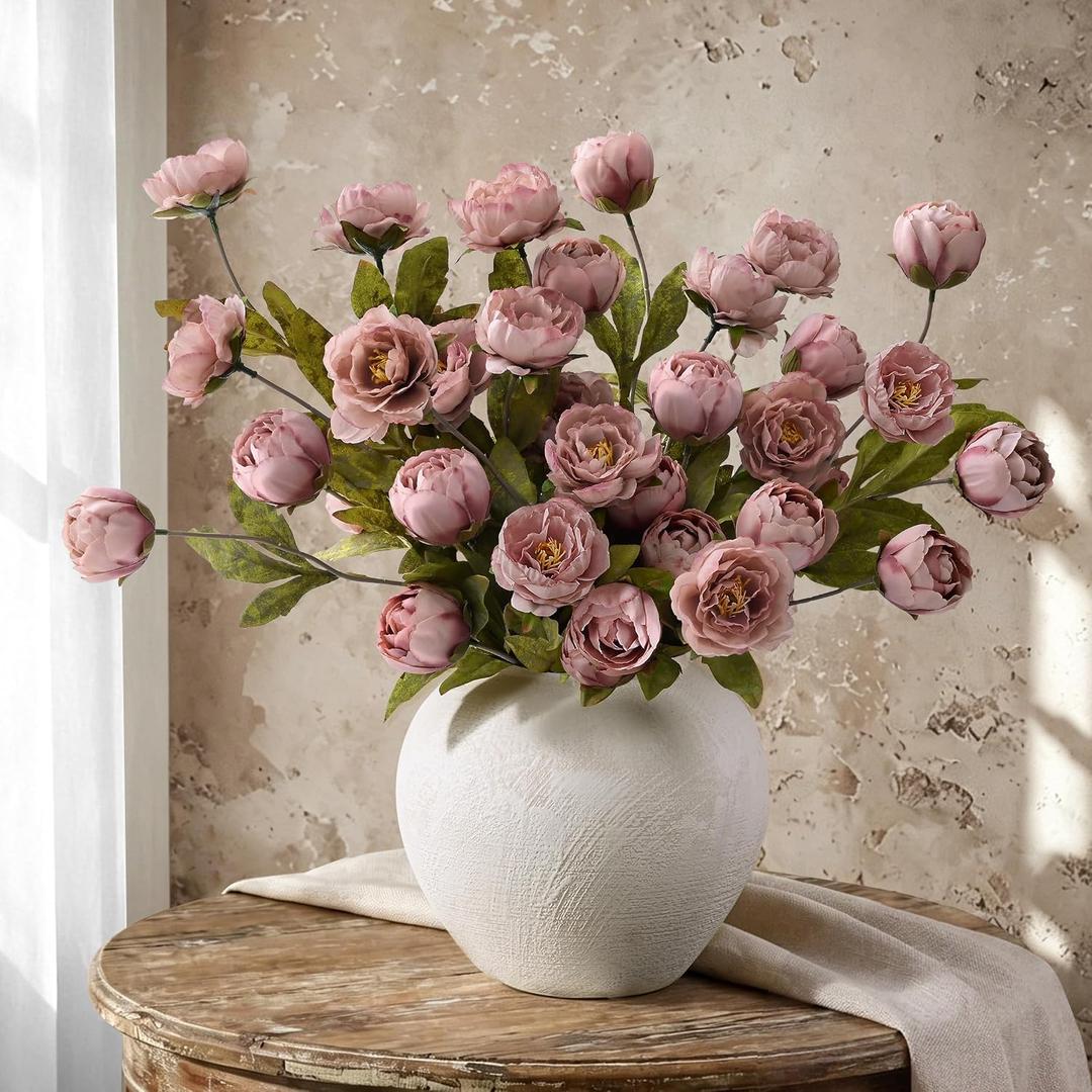 Waipfaru 6 Pcs Faux Peonies Artificial Flowers for Vase, Vintage Silk Peony Stems for Wedding Vase Filler DIY Bouquet Centerpieces Home Indoor Outdoor Decor (Pink, 27")