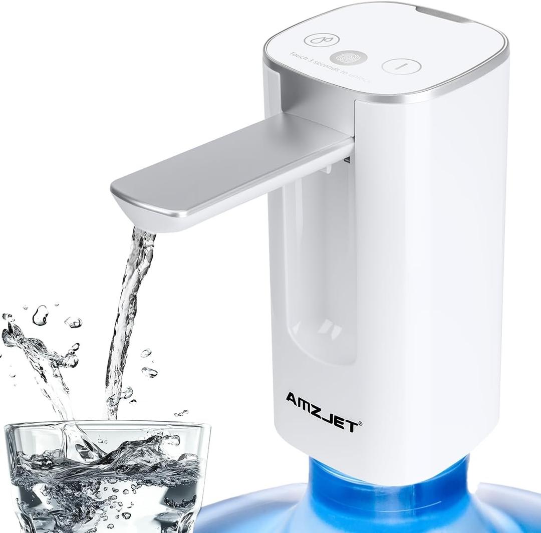 Water Dispenser for 5 Gallon Bottle with Digital Display, 4 Dispense Modes, Portable USB Charging Electric Water Pump, Foldable Spout, Food-Grade Water Jug Pump for Home, Office, RV, Campin(White)