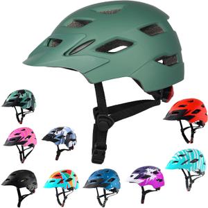 Kids Bike Helmet,Bavilk Kids Boys Girls Bike Helmets with LED Light Detachable Visor Children Youth Teen Multi-Sport for Skating Cycling Scooter Skateboard Adjustable & Lightweight 19.7"-22.4" (Matte Olive Green)