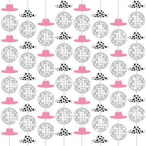 Peryiter 8 Pcs Cowgirl Bachelorette Party Decorations Glitter Cowgirl Disco Ball Garland String Western Cowgirl Party Hanging Decorations Cow Girls Hanging Swirls Whirl Streamers for Birthday Supplies