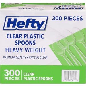 Hefty Heavy Duty Plastic Spoons, 300 Count, Bulk Clear Disposable Spoons for Offices, Cafeterias, Concession Stands, Restaurants, Large Events, and More