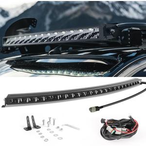 CO LIGHT 50 Inch Curved Single Row LED Light Bar - 240W 70000 Lumens 6000K White Yellow Ambient Light Wiring Harness - Ideal for 12V Truck Off-Road Vehicles ATV and Marine